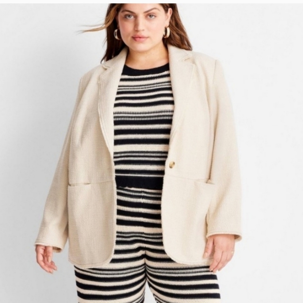 NWT Future Collective X Jenny K. Lopez Tweed Blazer Jacket in Ivory Size 3X